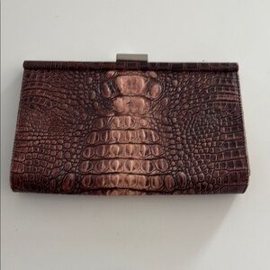 Ellen Tracy Brown Faux Crocodile Embossed Clutch
